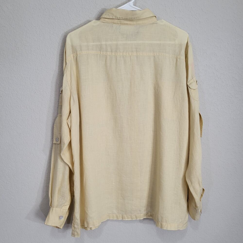 Chico's 100% Linen Button Up Shirt Women's XL 16 Chicos 3 Butter Yellow Casual - Picture 2 of 13
